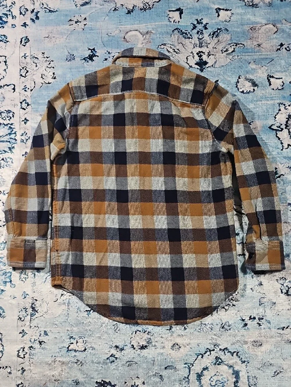 Boys Plaid Button-Down Shirt in Tan,‎ Navy & Cream